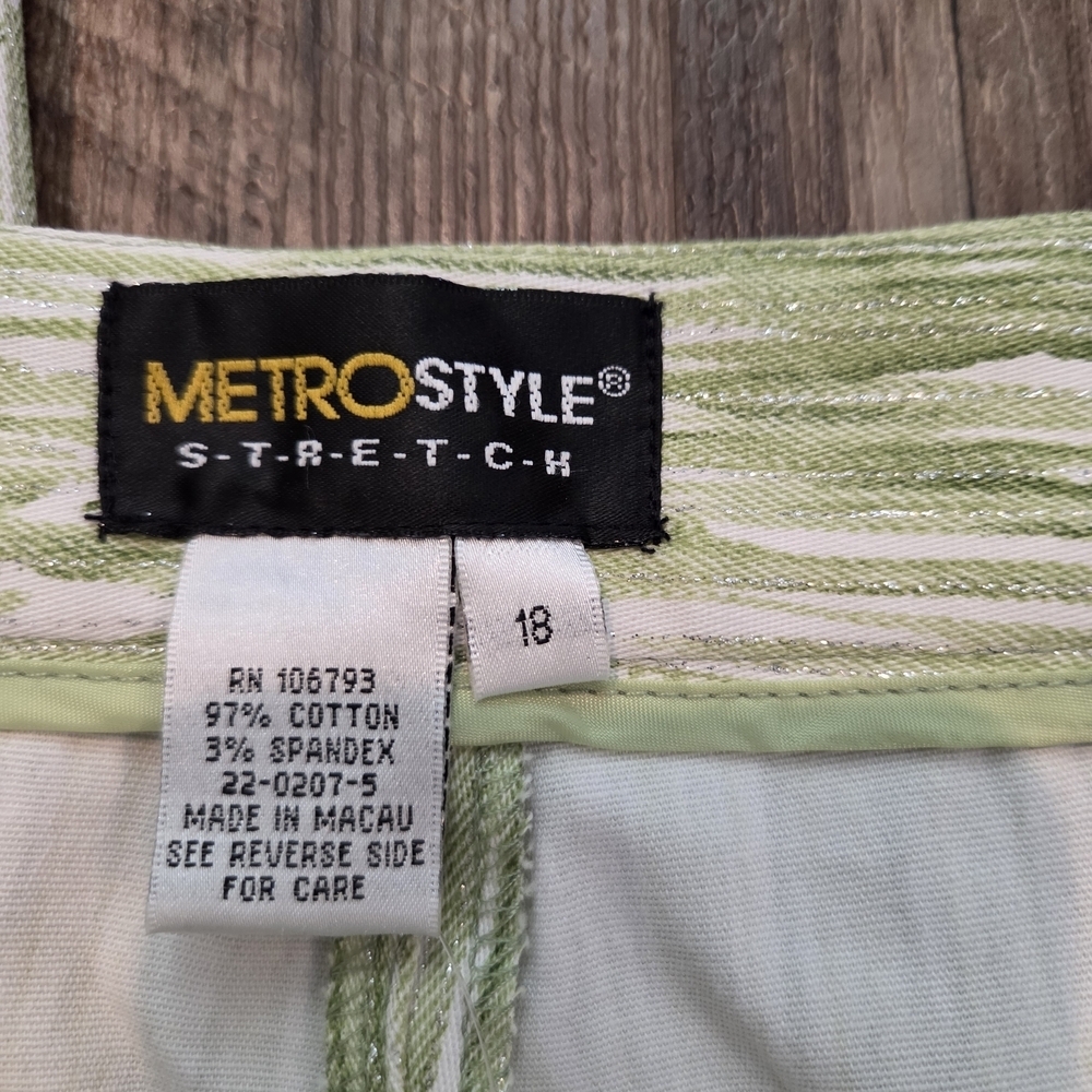 MetroStyle Stretch Green White Shimmer Ikat Stripe Straight Leg Pants Size 18 - Picture 3 of 14